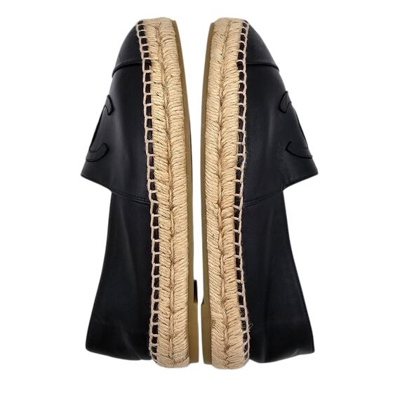 Chanel CC Logo Espadrille Slip On Flat Loafer Black Leather Size 37 US 6 6.5 - Picture 7 of 11